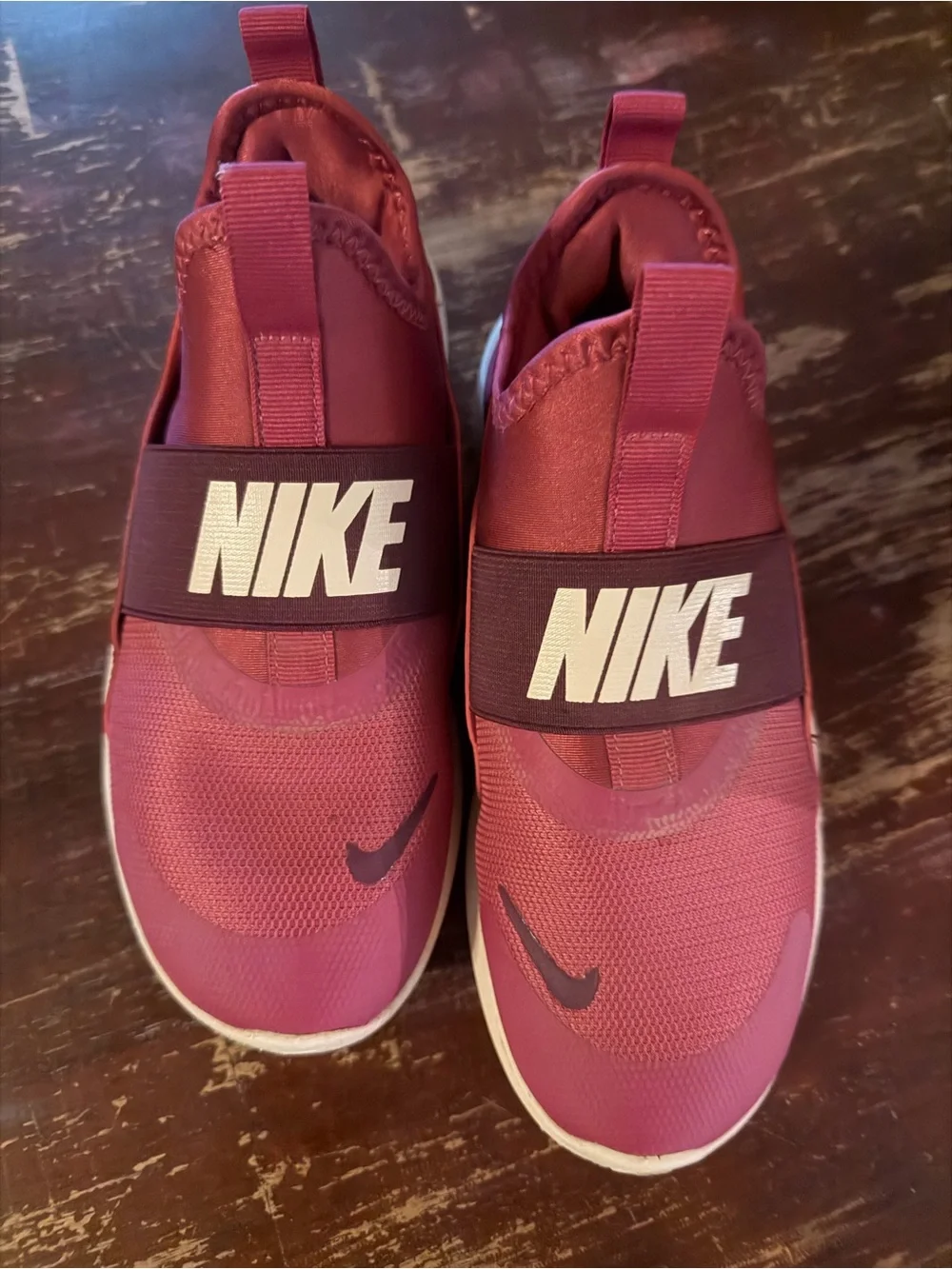 Nike Kids Slip-On Sneakers in Burgundy and Off White